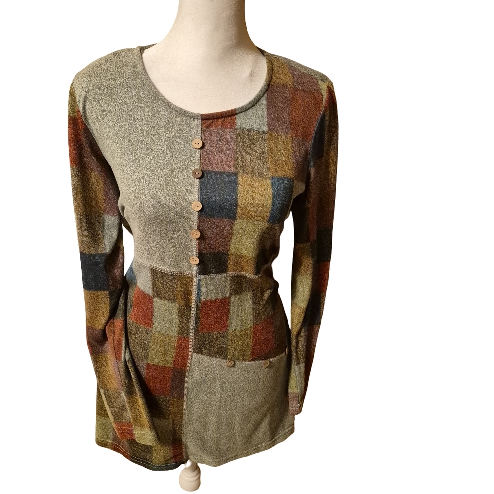 Vandana Plaid Patchwork Long Sleeve Top